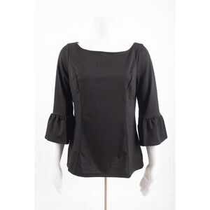 ModCloth Womens Shirt Top Blouse Boat Neck M Black 3/4 Bell Sleeve